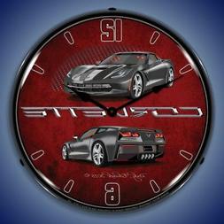 C7 CORVETTE CYBER GREY BACKLIT LED LIGHTED WALL CLOCK MAN CA