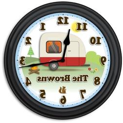 Camper PERSONALIZED Wall Clock Teardrop Trailer RV Camping C