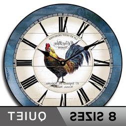 Carolina Blue Rooster Wall Clock Whisper Quiet Battery Opera
