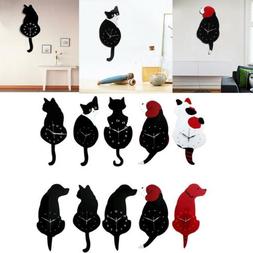 Cat Dog Clock With Wag Swing Tail For Bedroom Home Diy Decor
