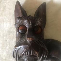 Carved Wooden Scotty Dog Rolling Eyes Clock - No Winding Key