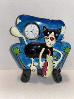 Allen Designs Cat Drinking Whimsical Quartz Stand Up Clock -