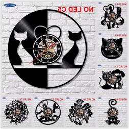 Cat Vinyl Record Design Wall Clock Home Room Wall Decor Uniq