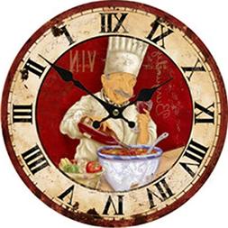 Moonluna Chef Rustic Decor Clock Unique Round Wooden Farhous