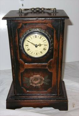 Chic Wood Table Clock Rose Decor Mantel Shabby Country Decor