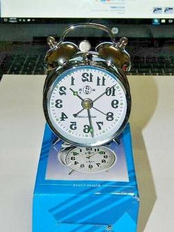 Chrome Silver Old Fashioned Alarm Clock Wind Up No Batteries