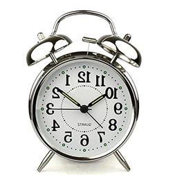 hito 4" Chrome Silver Silent Alarm Clock Battery Operated Ni