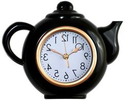 Tea Pot Shaped Wall Clock For Kitchen, Non-Ticking, Black/Wh