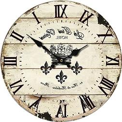 10" Clock Decor Vintage Rustic Shabby Chic Style Wooden Roun