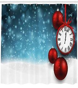 Clock Shower Curtain Fabric Bathroom Decor Set with Hooks 4 