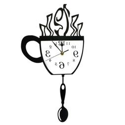 Coffee Cup Pendulum Wall Clock With Swinging Modern Kitchen 