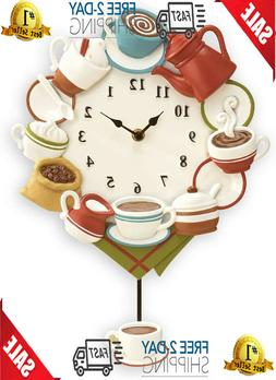 Collections Etc Coffee Cup Pendulum Wall Clock Kitchen Decor