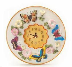 Colorful Butterflies Round Wall Clock, Polystone Resin, 8 In