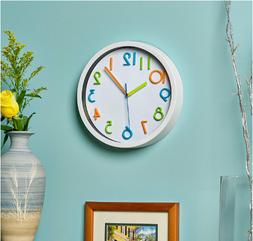 Colorful Kids Wall Clock 10 In Silent Non Ticking,Easy to Re