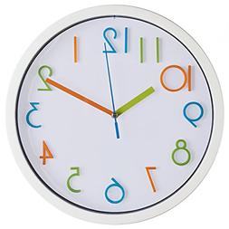 Colorful Kids Wall Clock 10 Inch Silent Non Ticking & Quartz