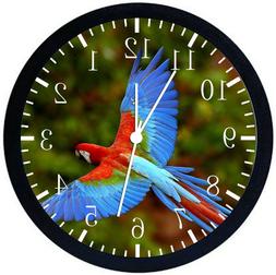 Colorful Parrots Black Frame Wall Clock Nice For Decor or Gi