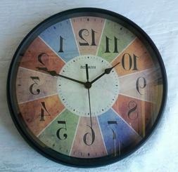 HYLANDA Colorful Wall Clock, 12" Retro Rustic Silent Non-Tic