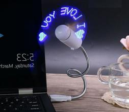 Cool Office Gadget Flexible Gooseneck USB LED Clock Fan For 