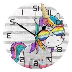 Dozili Cool Unicorn Animal Decorative Wooden Round Wall Cloc
