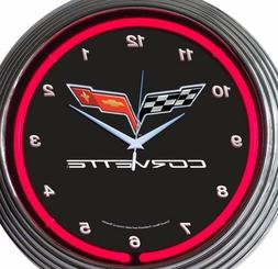 Corvette Automobile Muscle Car Flag Neon Clock 15 Inch Offic