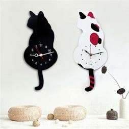 Creative Acrylic Cartoon Wagging Tail Cat Wall Clock Mute Mo