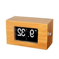 KABB Creative Flip Clock, Handmade Natural Bamboo Material S