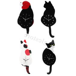 Creative Wall Clock Cat Dog Shape Swinging Tail Battery Mute