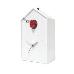 Balvi Cuckoo Clock - White Birdhouse with Red Bird, Minimali