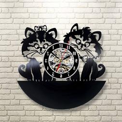 Cute Cats Art Vinyl Record Wall Clock Vintage Birthday gift 
