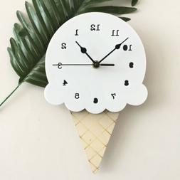 Cute Design Wooden Ice Cream Clock for Office Home Kitchen U