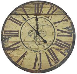 Lulu Decor, Fleur De Lis Wood Wall Clock 23.50" Rustic