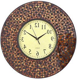 Lulu Decor, 19" Amber Crush Mosaic Wall Clock, Brown Arabic 