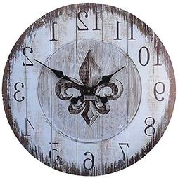 LuLu Decor, Fleur De Lis Round Wood Wall Clock 23.50" 