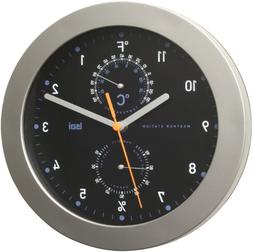 BAI Designer Weather Station Wall Clock, Black