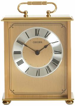 Seiko Desk and Table Carriage Clock Gold-Tone Solid Brass Ba
