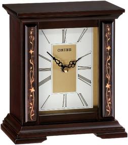 Seiko Desk And Table Clock Wooden Case With Floral Accents