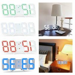 Digital 3D LED Wall Clock Alarm Modern Clock Snooze 12/24 Ho