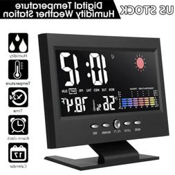 Digital Alarm Clock Snooze Calendar LED Display Weather Ther