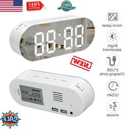 Digital LED Alarm Clock Desk Bedside Clock Mirror Screen Bri