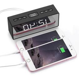 Digital LED Dispaly Mirror Alarm Clock Snooze FM Radio Tempe