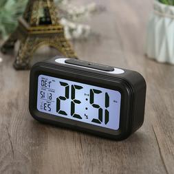 Digital Snooze LCD Alarm Clock Backlight Time Calendar Therm