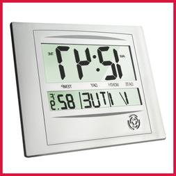 Digital Wall Clock 12" Brushed Aluminum Decorative Desk Sile