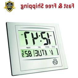 Digital Wall Clock 12 in  Large LCD Alarm Clock Brushed Alum