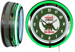 Sinclair Dino Gasoline 19" Double Neon Clock Green Neon Chro