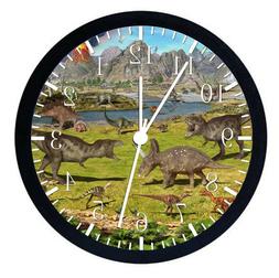 Dinosaur Black Frame Wall Clock Nice For Gifts or Decor W34