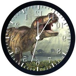 Dinosaur Black Frame Wall Clock Nice For Decor or Gifts E272