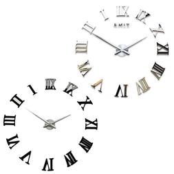 DIY 3D Roman Numeral Wall Clock Mirror Stickers Metal Home D