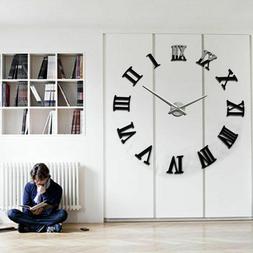 DIY 3D Wall Clock Roman Numerals Large Size Mirrors Luxury A