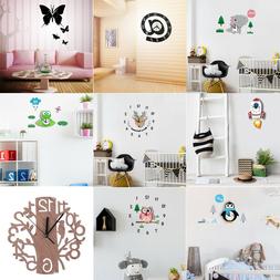 3D DIY Cute Animals Wall Clock Home Modern Decor Stickers Al