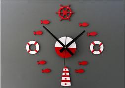 DIY Tower Helm Life Buoy Small Fish Clock  Wall Clock Silent